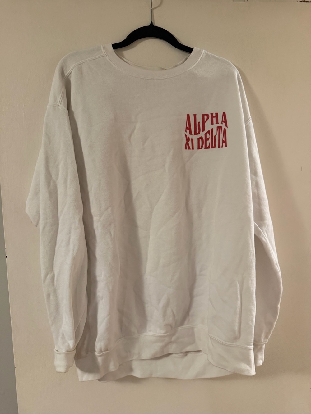 Comfort Colors White Crewneck with Red Alpha Xi Delta Print